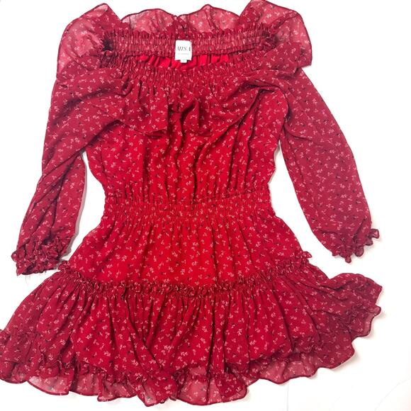 MISA Los Angeles Alima Floral Off Shoulder Mini Dress Lagenlook Boho Fairy Small - Picture 4 of 8